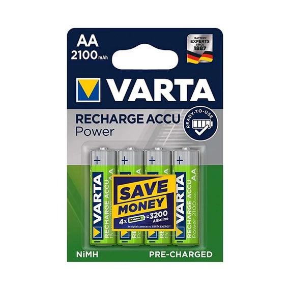 Tölthető elem, AA ceruza, 4x2100 mAh, előtöltött, VARTA 