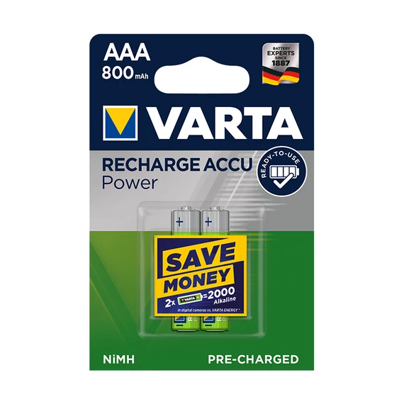 Tölthető elem, AAA mikro, 2x800 mAh, előtöltött, VARTA 