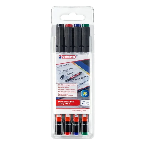 Alkoholos marker készlet, OHP, 1 mm, EDDING "142 M", 4 különböző szín