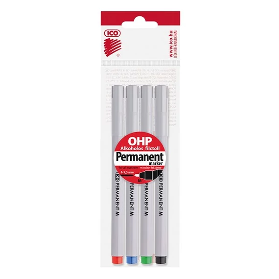 Alkoholos marker készlet, OHP, 1 mm, M, ICO, 4 különböző szín