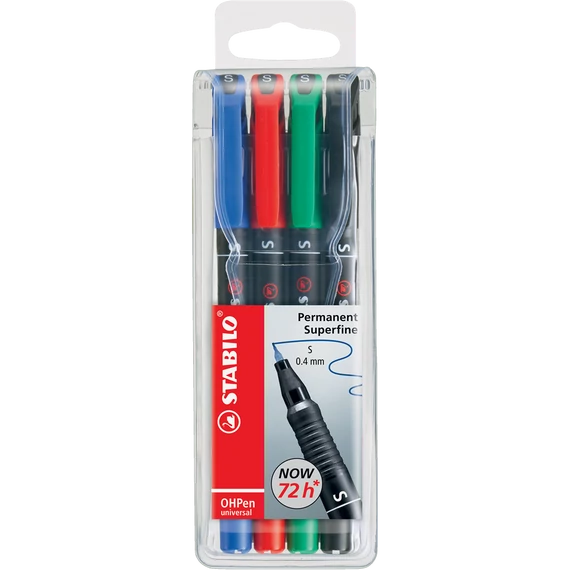 Alkoholos marker készlet, 0,4 mm, STABILO "OHPen S", 4 különböző szín