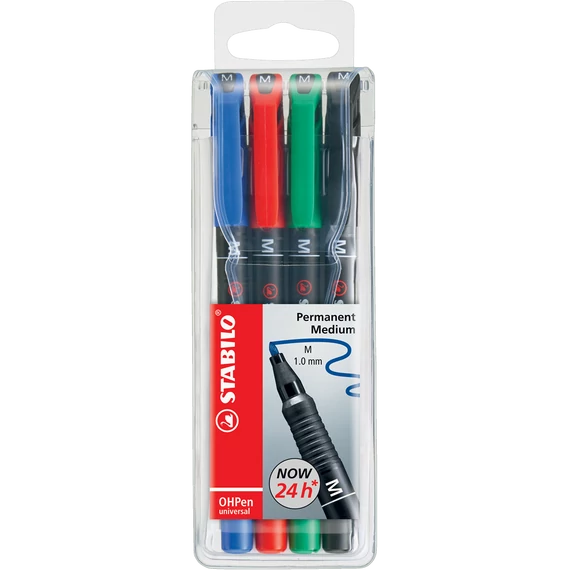 Alkoholos marker készlet, 1 mm, STABILO "OHPen M", 4 különböző szín