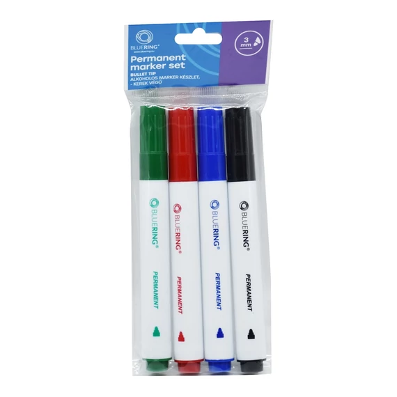 Permanent marker készlet, 3mm, kerek hegyű 4-es Bluering®, 4 klf. szín