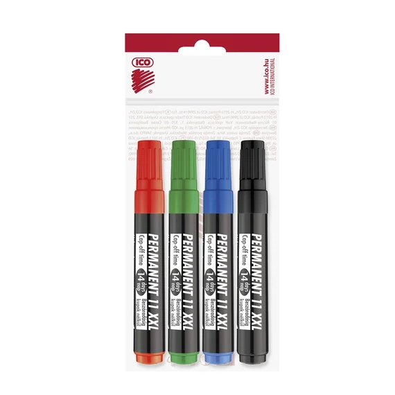 Alkoholos marker készlet, 1-3 mm, kúpos, ICO "Permanent 11 XXL", 4 különböző szín