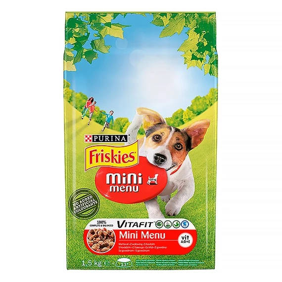 Állateledel száraz PURINA Friskies Vitafit Mini menü kutyáknak (marhahús, zöldségek) 1,5kg
