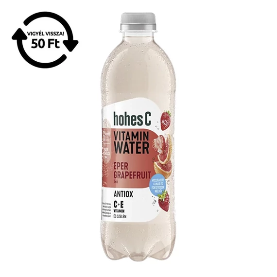 Ásványvíz szénsavmentes HOHES C Vitamin Antiox eper-grapefruit 10% 0,5 L DRS