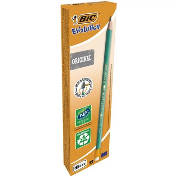 Grafitceruza radírral, HB, hatszögletű, BIC 