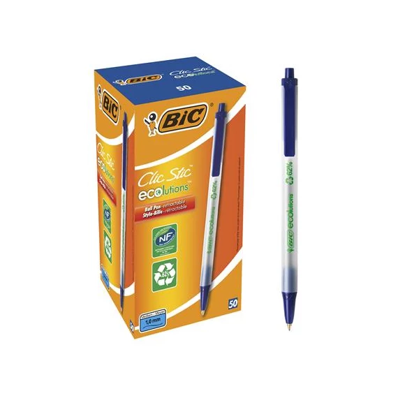 Golyóstoll, 0,32 mm, nyomógombos, BIC "Clic Stic ecolutions", kék