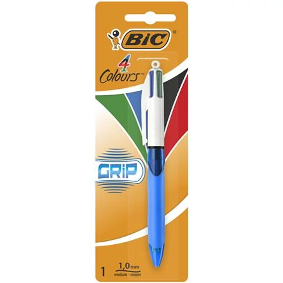 Golyóstoll, 0,32 mm, nyomógombos, négyszínű, BIC "4 Colours Grip Original"