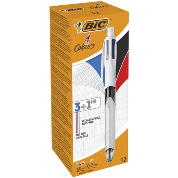 Golyóstoll, háromszínű, nyomósirónnal egyben, BIC 