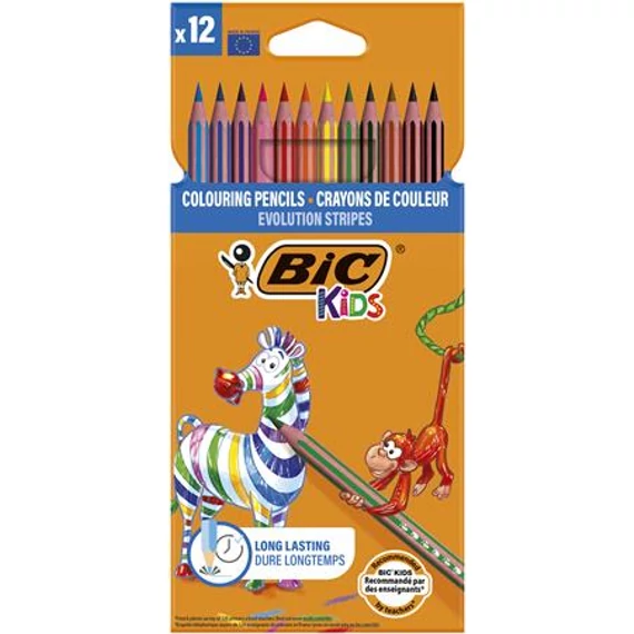 Színes ceruza BIC Kids Evolution hatszögletű hajlékony csíkos környezetbarát 12db/készlet