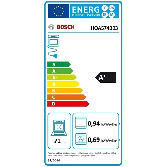 Bosch HQA574BB3 fekete, beépíthető, sütőtér: 71L, grill, légkeverés, sütő