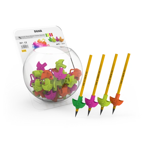 Ceruza markolat, fogássegítő, szilikon, smile, 72 db/display, Silka