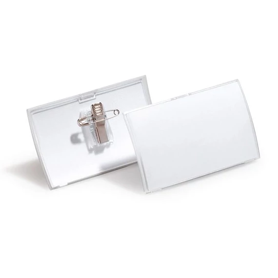Névkitűző 54 x90mm, kombi klippel, 25 db/csomag, Durable Click Fold áttetsző