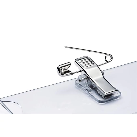 Névkitűző 54 x90mm, kombi klippel, 25 db/csomag, Durable Click Fold áttetsző
