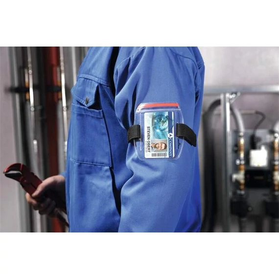 Azonosítókártya tartó, 1db kártyához, karra rögzíthető, DURABLE, áttetsző