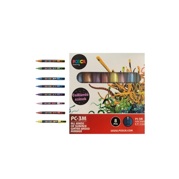 Filctoll UNI Posca PC-3M csillám színek 8 db/készlet