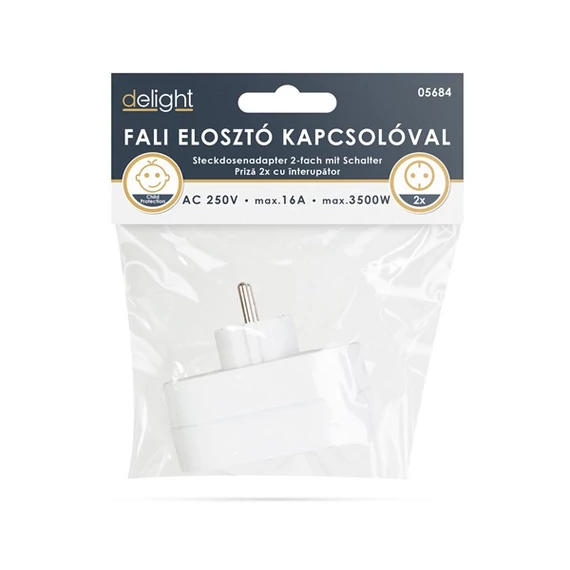 Delight 230V 10A Földelt kapcsolós 2-es elosztó