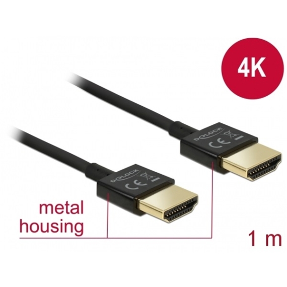 Delock Kábel - 84771 (HDMI -gt; HDMI, Ethernettel, apa-apa, 3D, 4K, vékony, prémium minőség, 1m)