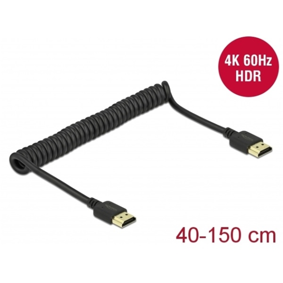 Delock Kábel - 84967 (HDMI apa-apa, 4K 60 Hz, feltekert kábel 40-150cm)