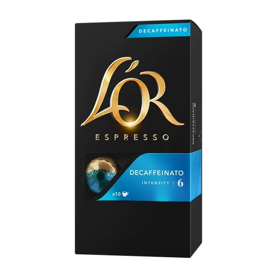 Kávékapszula, 10 db, koffeinmentes, JACOBS DOUWE EGBERTS "L`OR Decaffeinato"