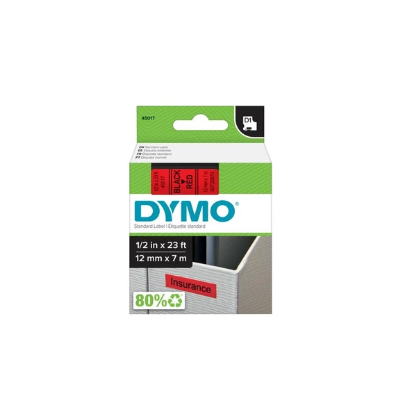 Feliratozógép szalag, 12 mm x 7 m, DYMO "D1", piros-fekete