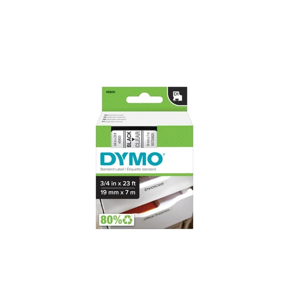Feliratozógép szalag, 19 mm x 7 m, DYMO "D1", víztiszta-fekete