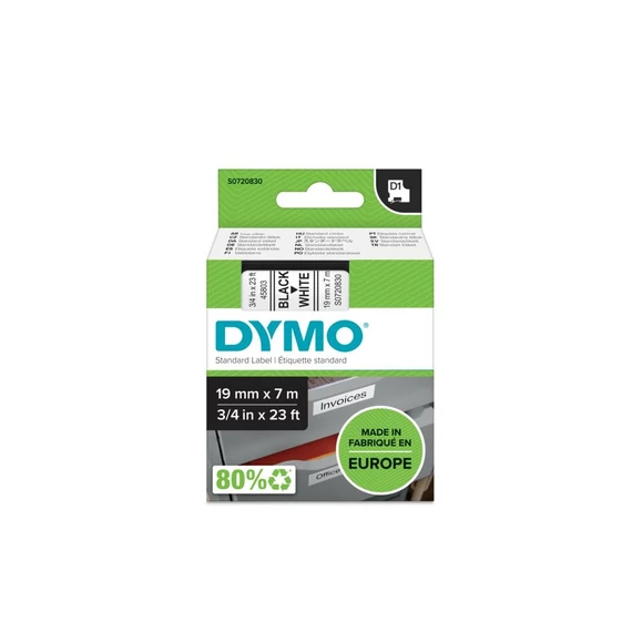 Feliratozógép szalag, 19 mm x 7 m, DYMO "D1", fehér-fekete