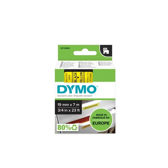 Feliratozógép szalag, 19 mm x 7 m, DYMO "D1", sárga-fekete