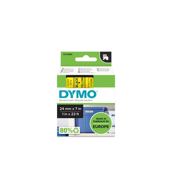 Feliratozógép szalag, 24 mm x 7 m, DYMO "D1", sárga-fekete