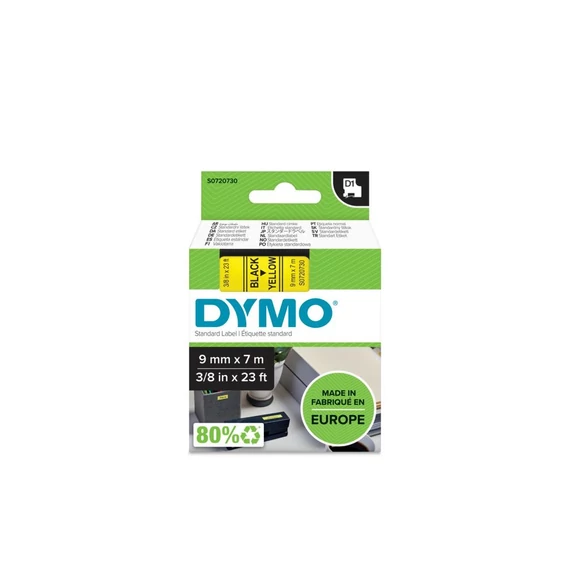 Feliratozógép szalag, 9 mm x 7 m, DYMO "D1", sárga-fekete