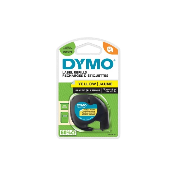 Feliratozógép szalag, 12 mm x 4 m, DYMO "Letratag", sárga