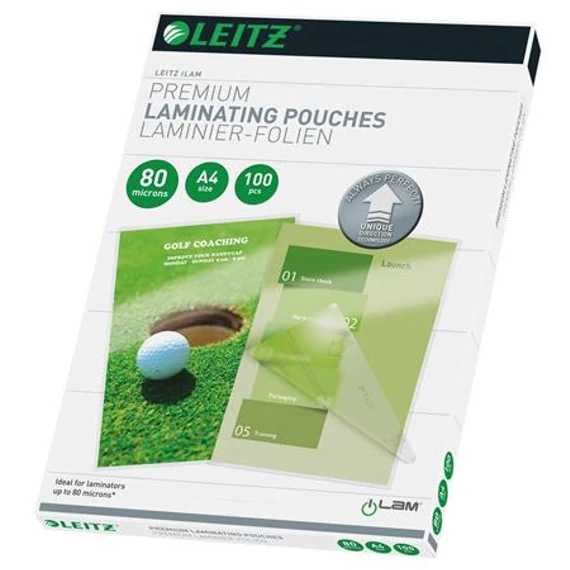 Meleglamináló fólia, 80mikron, A4, fényes, UDT technológiával, LEITZ 