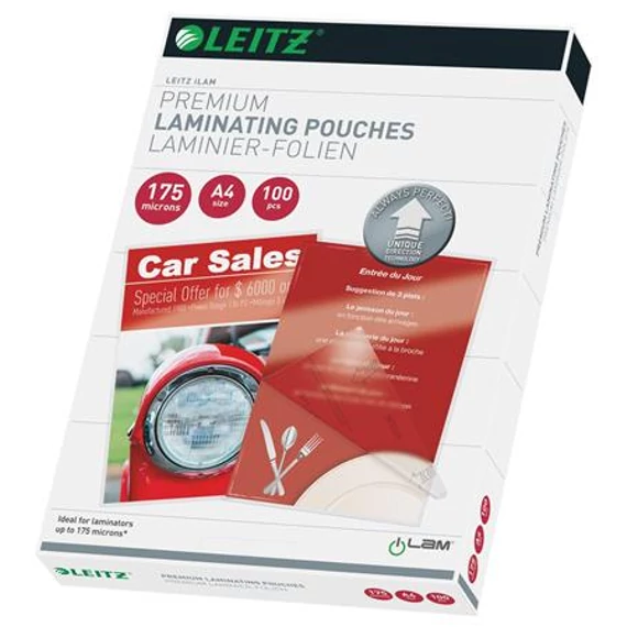 Meleglamináló fólia, 170mikron, A4, fényes, UDT technológiával, LEITZ 