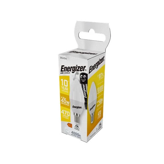 LED izzó, E14, gyertya, 4,9W (40W), 470lm, 4000K, ENERGIZER
