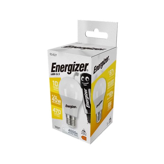 LED izzó, E27, normál gömb, 4,9W (40W), 470lm, 4000K, ENERGIZER