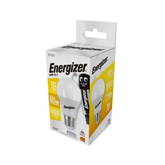 LED izzó, E27, normál gömb, 8,8W (60W), 806lm, 4000K, ENERGIZER