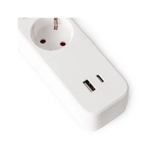 Elosztósor, 4 aljzat, 1,5 m, USB, kapcsolóval, ENTAC, fehér