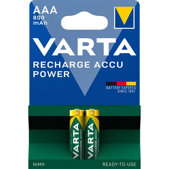Tölthető elem, AAA mikro, 2x800 mAh, előtöltött, VARTA 