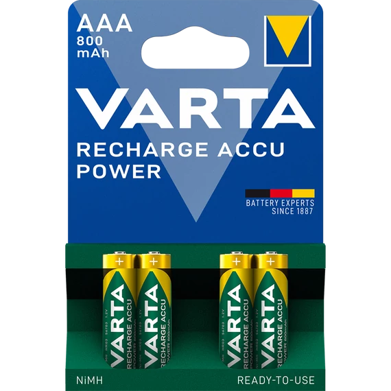 Tölthető elem, AAA mikro, 4x800 mAh, előtöltött, VARTA "Power"