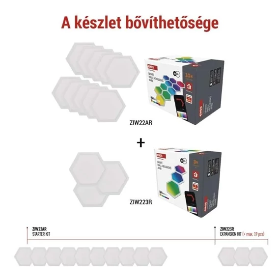 Emos GoSmart Hexagon, kiegészítő készlet,3 rész, 1,8 W, RGBIC dimmelhető, WiFi LED lámpa