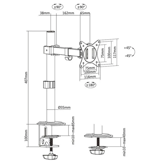 EQuip Articulating Monitor Desk Mount Bracket 17