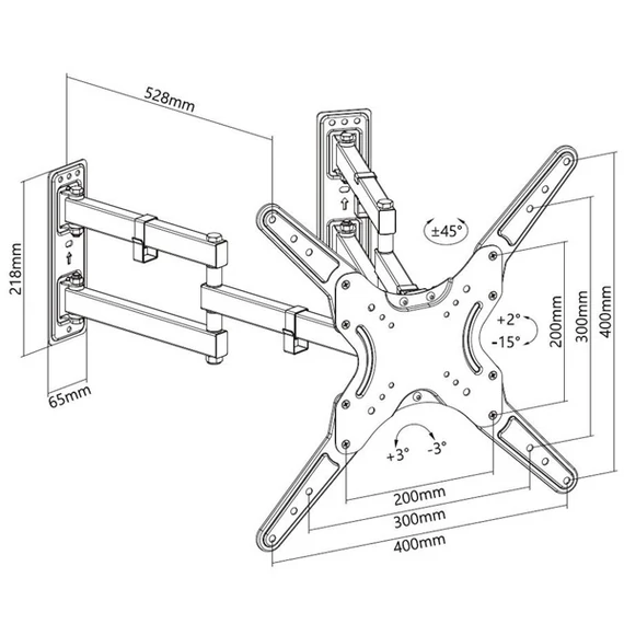 EQuip 23”-55” Full motion Corner TV Wall Mount Bracket Black
