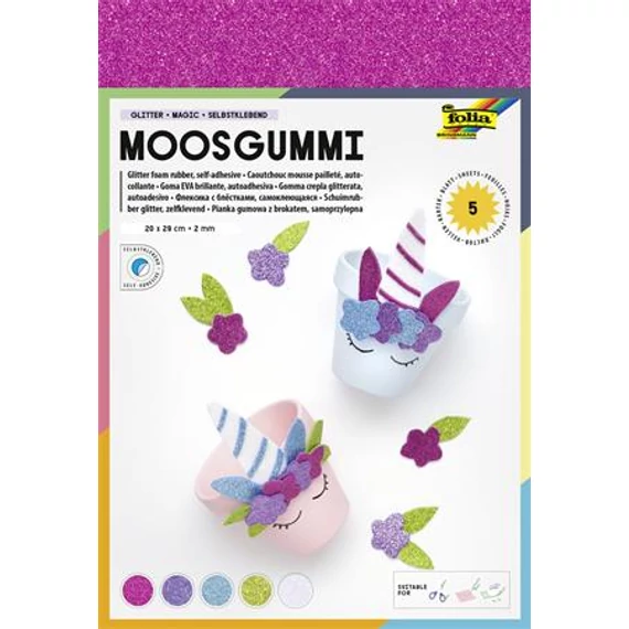 Moosgumi, öntapadó, csillámos, 20x29 cm, 5 lap, FOLIA 