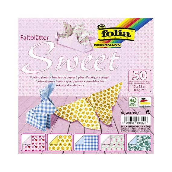 Origami papír, 15x15 cm, 80 g, 50 lap, FOLIA 