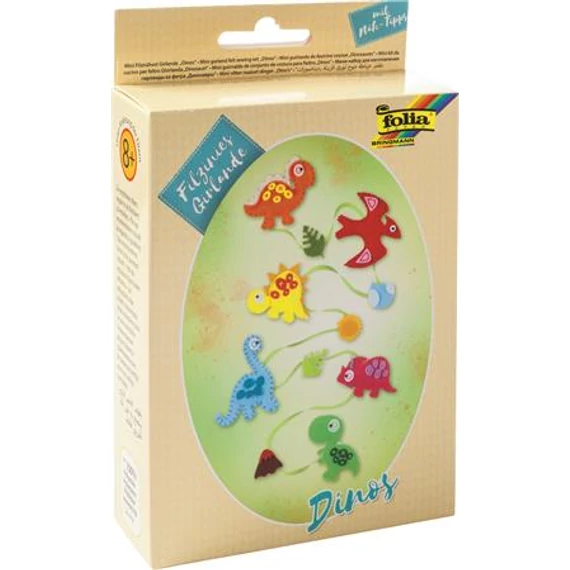 Kreatív mini filc varrókészlet, girland, FOLIA, dinoszaurusz