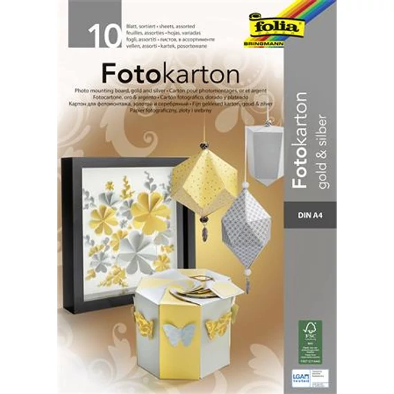 Dekorkarton tömb, A4, 300 g, 10 lap, FOLIA, arany-ezüst