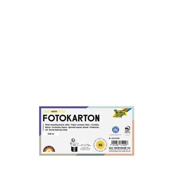 Dekorkarton, 2 oldalas, A4, 300 g, 50 lap, FOLIA, fehér