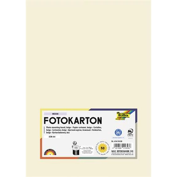 Dekorkarton, 2 oldalas, A4, 300 g, 50 lap, FOLIA, bézs