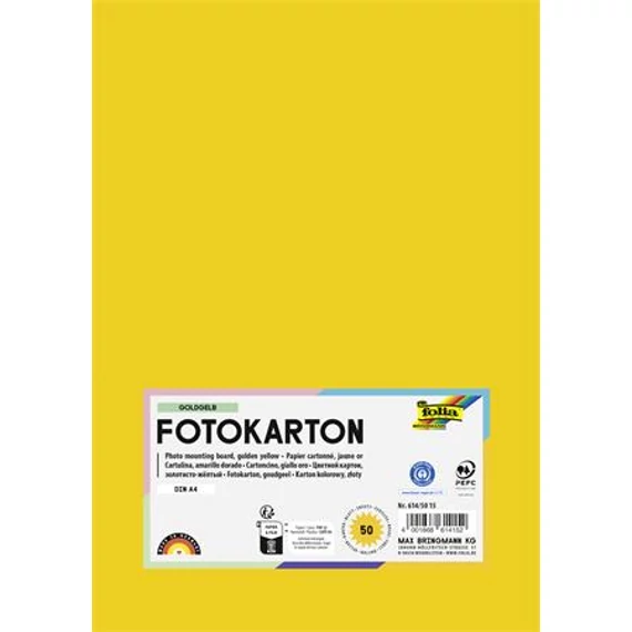 Dekorkarton, 2 oldalas, A4, 300 g, 50 lap, FOLIA, aranysárga
